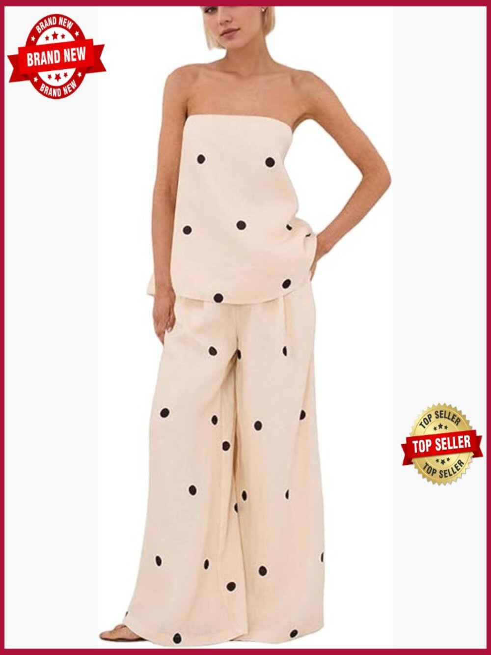 Polka Dot Tube Top Wide Leg Pant Set Lounge 2 Piece Outfits Summer